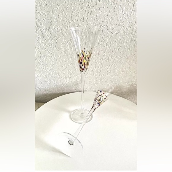 Set of 2 Confetti Art Glass Champagne Flutes Hand Blown Glass Made In Italy - Picture 6 of 6